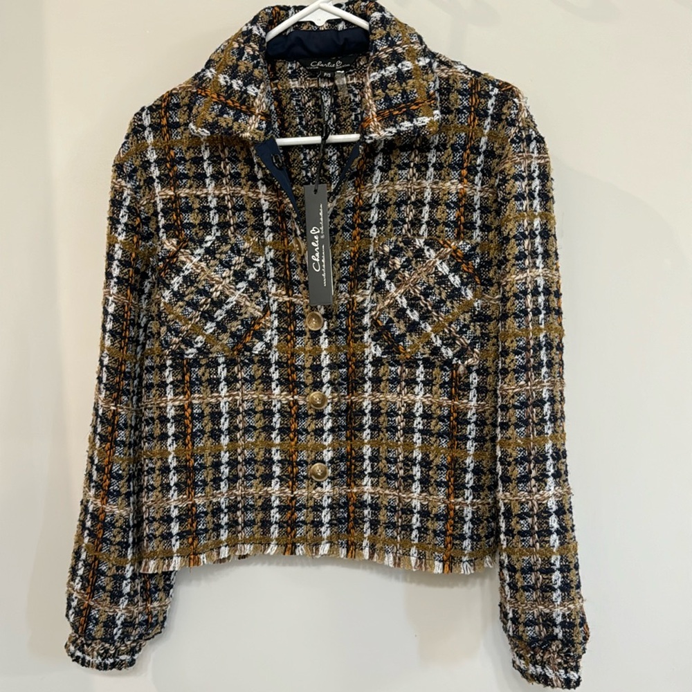 Charlie B tweed boxy crop blazer/jacket small